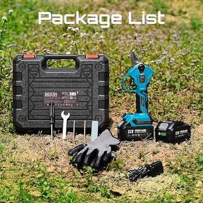 Seesii Electric Pruning Shears for Gardening: 1.8” Cutting Cordless Power Pruner - Brushless Motor, Dual 4.0Ah Battery, 4 Levels Adjustable Extra SK5 Blade Branches Cutter For Tree & Flower Trimming