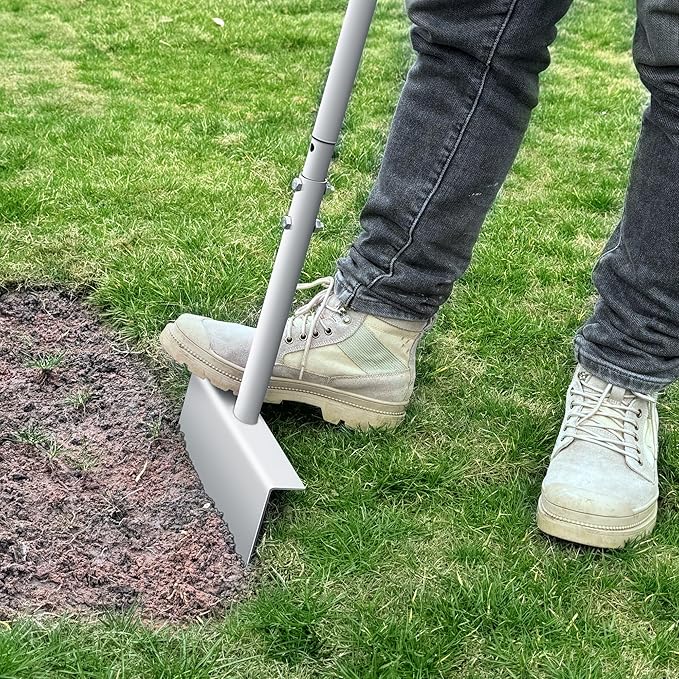 Edger Lawn Tool with T-Grip & Saw-Tooth, Manual Lawn Edger Tool Edging Shovel, Lawn Edger for Grass, Garden, Yard, Landscaping, Sidewalk or Cable Burying, Steel Long Handled, 39in (A)