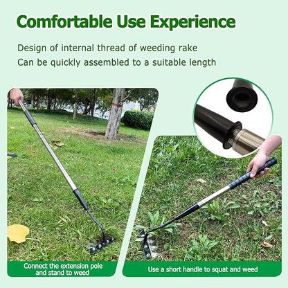 Forged Iron Weeding Rake,Gardenia 2.0 Iron Weed Rake with Long Handle,Thickened 5 Teeth Carbon Steel Garden Weeding and Leaf Removal Tools