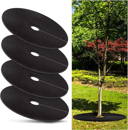 32.5 Inch Non-Woven Tree Mulch Ring,Reusable Tree Weed Barrier Mat,Degradable Tree Mulch Used to inhibit Weed Growth and Landscape Weed Control Plant Root Protection (4 Pack)