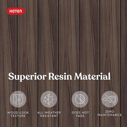 Keter Signature 21.6 Inch Tall Square Large Wood Look Planter for Indoor or Outdoor Flower Pot Ideal for Patio Deck and Front Porch Decor, Rosewood