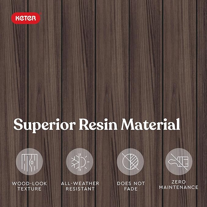 Keter Signature 21.7 Inch Tall Rectangular Large Wood Look Planter for Indoor or Outdoor Flower Pot Ideal for Patio Deck and Front Porch Decor, Rosewood