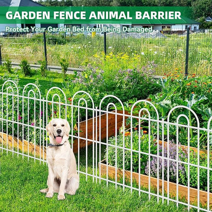 25 Panels Decorative Garden Fence, 32 in(H) X 50 ft(L) No Dig Dog Fence Outdoor for Yard, Rustproof Tall Metal Garden Fencing Animal Barrier with Ground Stakes, Temporary Fencing for Patio, White