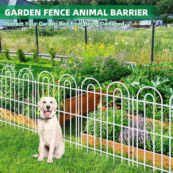 15 Panels Decorative Garden Fence, 32 in(H) X 30 ft(L) No Dig Dog Fence Outdoor for Yard, Rustproof Tall Metal Garden Fencing Animal Barrier with Ground Stakes, Temporary Fencing for Patio, White