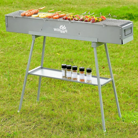Charcoal Grills Commercial Quality Portable Multiple Size Hibachi BBQ Lamb Skewer Folded Camping Barbecue Grill(39.4x7.1x5.1 inch With Accessories)