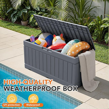78 Gallon Deck Box Outdoor Indoor Waterproof Storage Box for Patio Furniture, Pool Accessories, Garden Tools, and Cushion Storage, Gray