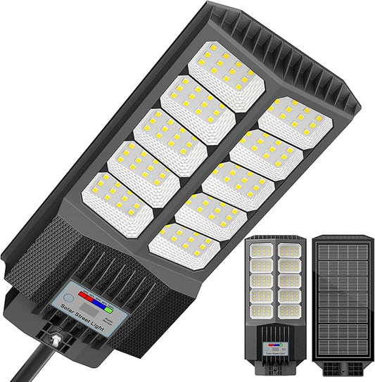 Solar Street Light, Dusk-to-Dawn Waterproof LED Solar Street Lights Outdoor with Pole Mount,9000W IP67,7000K, High Lumen Outdoor Lighting for Driveway, Farm, Street & Parking