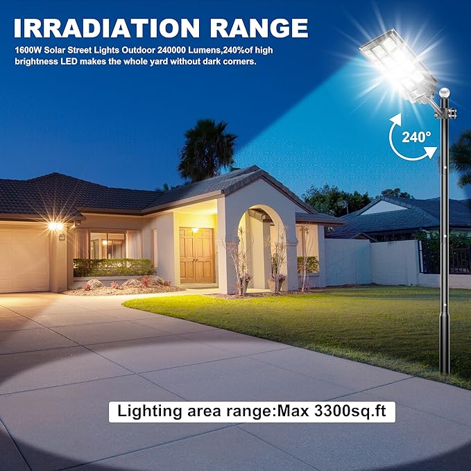 2-Pack Solar Street Lights Outdoor Waterproof, 9800W Solar Light Outdoor Dusk to Dawn, 240000LM 7000K Flood Light Motion Sensor for Garden/Yard/Parking Lot Lighting