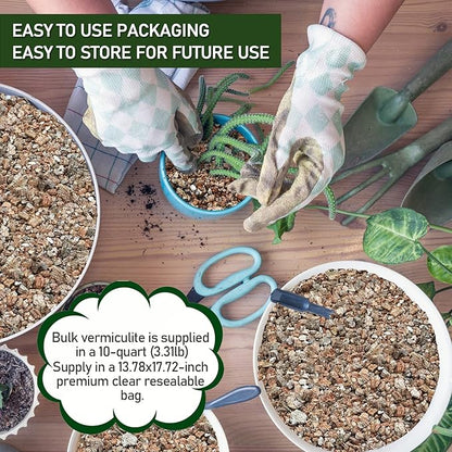10QT Horticultural Vermiculite Bulk, Organic Vermiculite for Plants, Course Grade Vermiculite for Gardening, for houseplants, for Mushrooms, to Maintain Soil Moisture and Plant Growth(5-8mm)