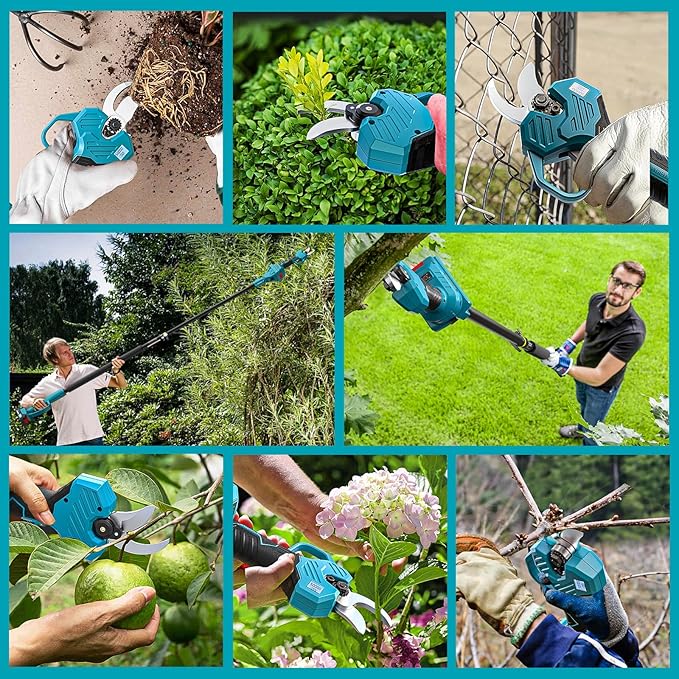 TOCiTAA Electric Pruning Shears Compatible with Makita Battery, Pruners for Gardening 1.5-2 Inch Cutting Diameter with 2 Pack 2.0Ah Batteries, Cordless 13ft. Pole Pruner with Pruning Blade