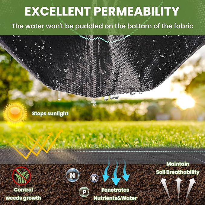 Weed Barrier Fabric, 3x50ft Landscape Fabric, 2.4oz Heavy Duty Durable Woven Geotextile Fabric, High Permeability Ground Cover Mat, Driveway Fabric, Garden Weed Control Cloth