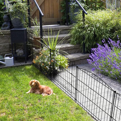 INJOPEXI Decorative Garden Fence 6 Panels 11.8ft (L)×24in (H) with 5 Panels 1 Gate Rustproof Wire No Dig Animal Barrier Fencing for Outdoor Backyard Black