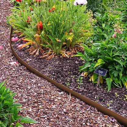 Worth Garden 10-Pack Corten Steel Landscape Lawn Edging - 4.5in H Rust Patina Finish Bendable Metal Strips - Hammer-in Pre-Rusted Border w/ 11 Clips - Yard Pathway Divider (33Ft Total)