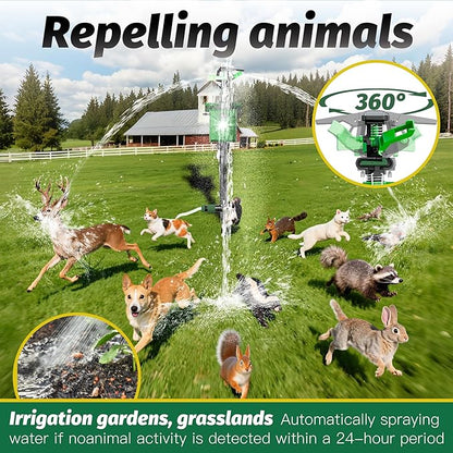 Motion Activated Sprinkler Deer Repellent Devices with Flashing Light, Solar Powerd Cat Repellent Outdoor with Motion Sensor - Keep Rabbits Shunks Dog Raccoons Birds Away from Lawn and Garden