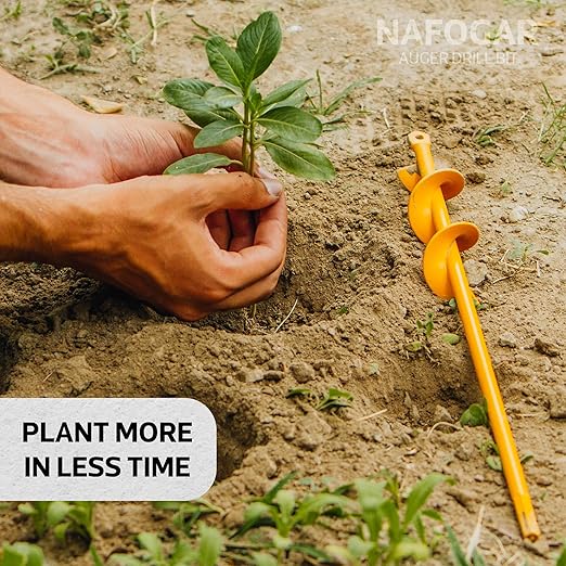 Garden Auger Drill Bit for Planting - 2"(D) x14.5(L) - Post Hole Digger Drill Auger for Gardening Bulbs, Flowers, and Bedding Plant - Made to Fit in Any 3/8 Hex Drill (Yellow)