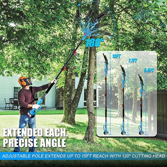 4-in-1 Electric Pruning Shears & 8 Inch Electric Pole Saws for Tree Trimming with 16FT Extension Pole & 2×4.0Ah Battery Powered, Brushless Cordless Pole Saw Tree Trimmer Limb Branch Cutter Tree Pruner