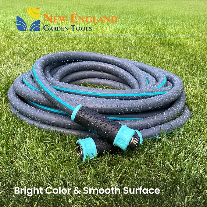 Hybrid Garden Water Hose 50 ft x 5/8”, Durable Heavy Duty Material, Kink-Free with Swivel Grips and Anodized Couplings, 700005 by New England Garden Tools