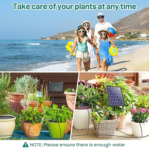 Biling Automatic Drip Irrigation Kit, 8W Solar Irrigation System with Battery for Garden with Digital Programmable Timing Modes, Solar Watering System Take Care Your Plants