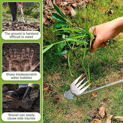 Hand Weeder Tool, Rubber Handle Manual Weeder Puller Tool, Uprooting Weeding Tools, Crack Weeder Crevice, 4 Teeth Weeding Tool, Planting and Weeding for Garden, Patio, Backyard Farm