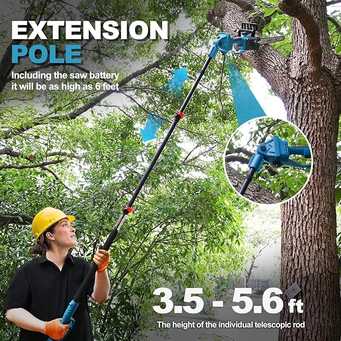 12 Inch Electric Pole Saws for Tree Trimming, 2-in-1 Cordless Pole Saw 2 x 4.0Ah Battery Powered Pole Chainsaw Lightweight with Shoulder Strap for Thicker Wood Cutting Pruning