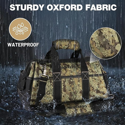 WORKPRO 16-Inch Wide Mouth Tool Bag, Tool Bags for Men with Adjustable Shoulder Strap, Waterproof Oxford Fabric and Sturdy Buttom