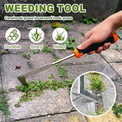 Hand Weeder Tool, Rubber Handle Manual Weeder Puller Tool, Uprooting Weeding Tools, Crack Weeder Crevice, 4 Teeth Weeding Tool, Planting and Weeding for Garden, Patio, Backyard Farm