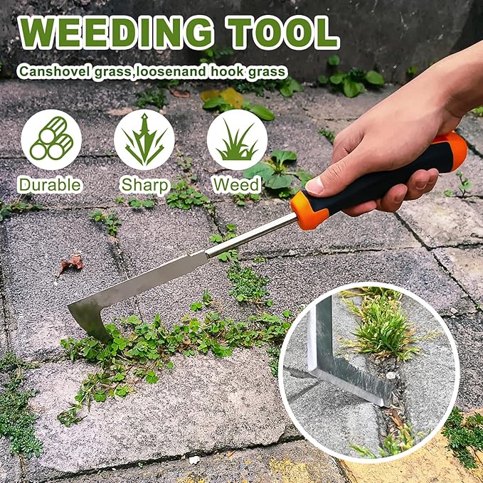Weed Puller Tool,Portable Garden Weeder Tool,Rubber Handle Manganese Steel Weeding Tools,for Hand Weeder Puller for Vegetable Gardening Backyard Farm Planting & Uprooting Weeding Tool