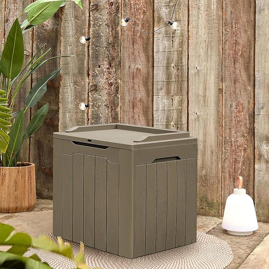 Greesum 31 Gallon Resin Deck Box All Weather Outdoor Storage Boxes for Patio Furniture Set,Outdoor Toys,Garden Tools,Light Coffee