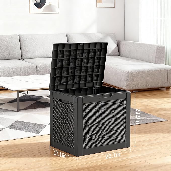 Storage Chest, 30 Gallon Deck Box for Garage Organization, Indoor Home Storage & Holiday Decor, Lockable Waterproof Resin Box for Patio Cushions, Garden Tools