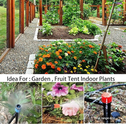 226FT Greenhouse Micro Drip Irrigation Kit Automatic Irrigation System Patio Misting Plant Watering System with 1/4 inch 1/2 inch Blank Distribution Tubing Hose Adjustable Nozzle Emitters Sprinkler