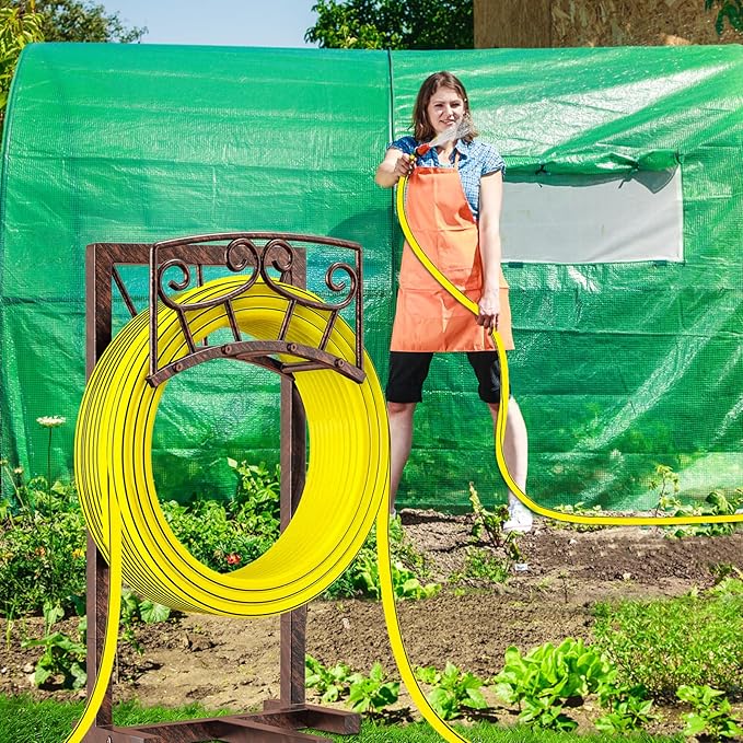 Garden Hose Holder, Heavy Duty Metal Water Hose Holders Hose Stand with 5 Spikes, Freestanding Hose Storage Rack Hose Hanger Holds 150ft Hose for Outside Yard Lawn Garden Decor (Vintage Copper-2P)