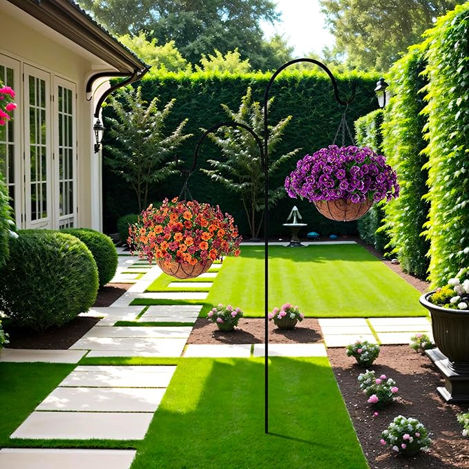 Fake Mums Artificial Fall Flowers with Hanging Baskets Outdoors for Decoration Faux mums for outdoor planters Daisy Flower with Eucalyptus Leaves for Porch Home Patio Balcony and Yard Autumn Decor