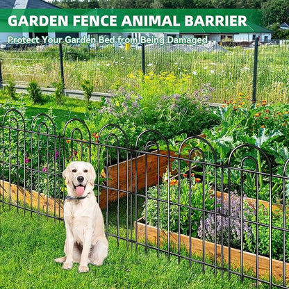 25 Panels Decorative Garden Fence, 32 in(H) X 50 ft(L) No Dig Dog Fence Outdoor for Yard, Rustproof Tall Metal Garden Fencing Animal Barrier with Ground Stakes, Temporary Fencing for Patio Outdoor