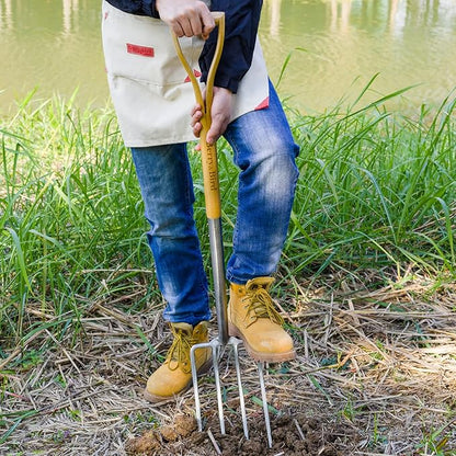 Berry&Bird Gardening Digging Fork, 4-Tine Stainless Steel Pitchfork, 43.9" Heavy Duty Spading Fork with D-Grip Handle and Ergonomic Ash Wood Handle for Digging, Planting, Cultivating, Aerating