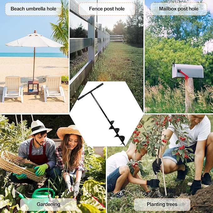 2 in 1 Hand Auger Spiral Drill for Planting, 6 X 42.9inch Post Hole Digger Manual Auger for Fence Posts, Sand, Bulb,Seedlings, Tree, Mail Box, Manual Garden Spiral Hole Digging Drill with Non-Slip.