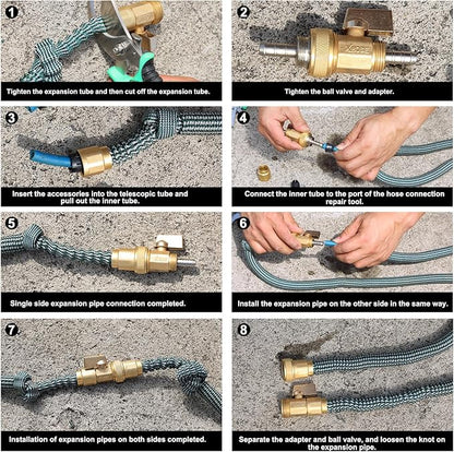 Garden telescopic hose end adapter with shut off Valve,Garden retractable hose end Fittings Kit,Repair Connector,Garden hose Brass Shut Off Valve (2 Set)