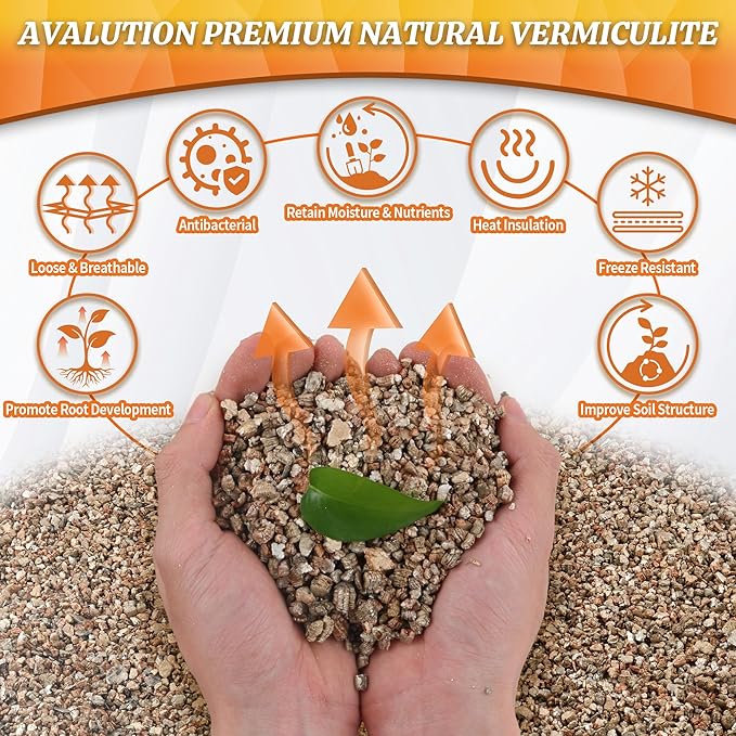 AVALUTION 18QT Vermiculite - Organic Vermiculite for Plants Horticultural Coarse Vermiculite Natural Soil Additive for Potted Plants Gardening Mushrooms Seed Starting