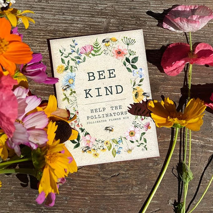 Bentley Seed Co. | Bee Kind Pollinator Flowers | Beautiful Bee Art Kraft Look Seed Packets | Environmental Favors Cards for Guests | Wildflower Mix Seed Packets | Eco-Friendly Hand Out Gift | 25 Pack