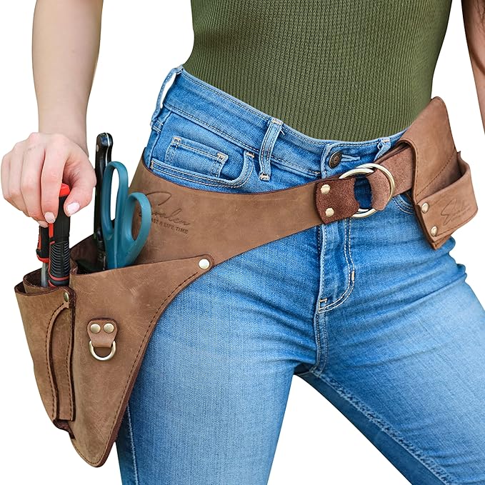 Leather Garden Utility Belt for Women - Florist Tool Holster, Gardening Apron - Gift Box Included, Hammer Holder