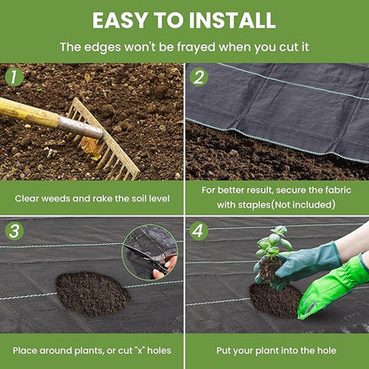 3FT x 100FT Weed Barrier Landscape Fabric, 3.2oz Premium Heavy Duty Garden Cloth, Ground Cover for Gardening,Black Garden Bed Liner