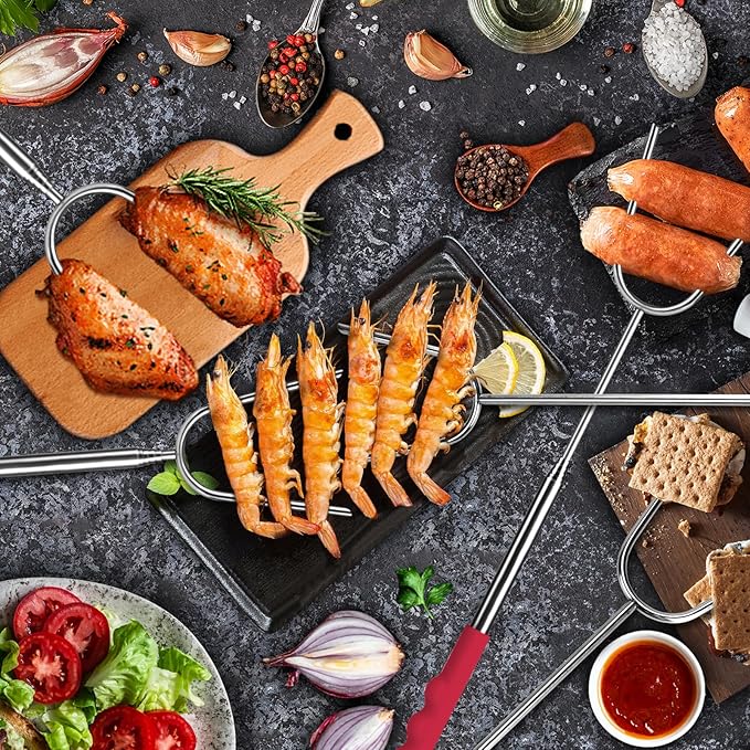 Briout Marshmallow Roasting Sticks 12 Colors Extra Long 45'' Stainless Telescoping Hot Dog Smores Skewers Kids Safe Barbecue Forks for Campfire, Bonfire and Grill(12 Count)