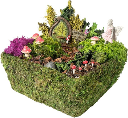 SuperMoss (50362) Fairy Garden Kit | Miniature Moss Basket with Fairy Garden Accessories, and Liner | DIY Craft Kit for Kids, Indoor & Outdoor Garden Decor, Miniatures, and Home Decoration, 10” Basket