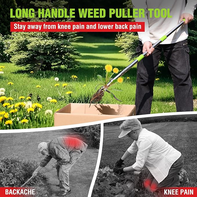 WORKPRO Weed Puller Tool with Long Adjustable Handle (33", 46"), Stand Up Heavy Duty Weed Remover- 4 Claw Steel Head & Foot Pedal for Easy Weeding, Detachable Dandelion Picker for Lawn/Yard/Garden