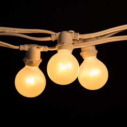 Hometown Evolution, Inc. 50 Foot C9 Commercial Exterior Globe String Lights with 40 G50 2 Inch White Satin Bulbs (White Wire) for Weatherproof Heavy Duty Vintage Outside Lighting