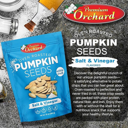 PREMIUM ORCHARD Flavored Pumpkin Seeds Oven Roasted | Salt and Vinegar| High Protein Snacks for Kids and Adults | Vegan Snack | Non GMO | KETO