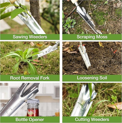 WORKPRO Hand Weeder Puller, 5-in-1 Stainless Steel Garden Trowel with Wooden Handle,Gardening Weeding Tool for Easy Weeder Removal, Planting, Weeding, Flower & Vegetable Care in Garden Lawn Yard