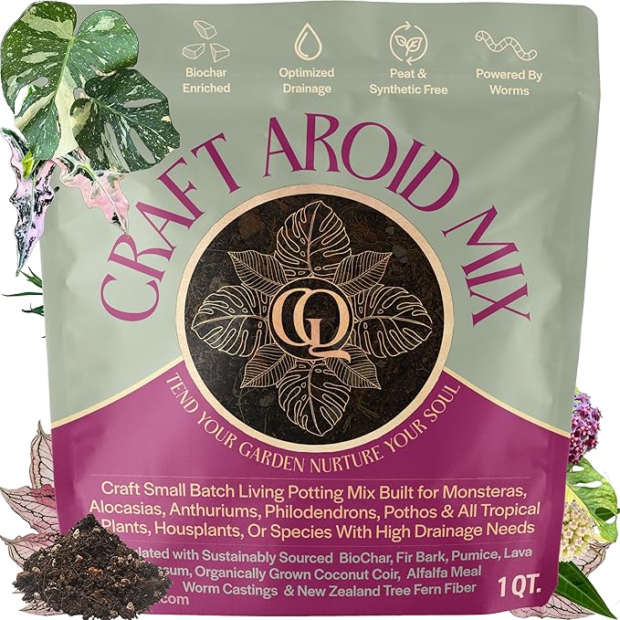 Craft Aroid Potting Mix- Elite Organic Alocasia, Philodendron, Monstera Soil Mix, Chunky, Well Draining Potting Soil for Indoor Plants, All Tropical Plants & Houseplants, Sustainable & Peat Free 1QT