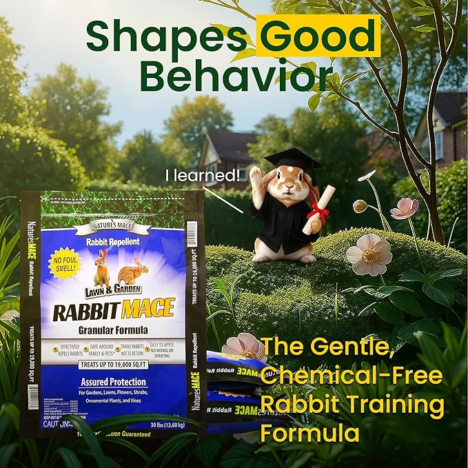 Nature's Mace Rabbit MACE Granules, 90 Pounds, Treats 57,000 sq ft, Rabbit Repellent Granular, Outdoor Deterrent for Garden, Landscape Protection, Safe to Use Around Pets, People, & Plants