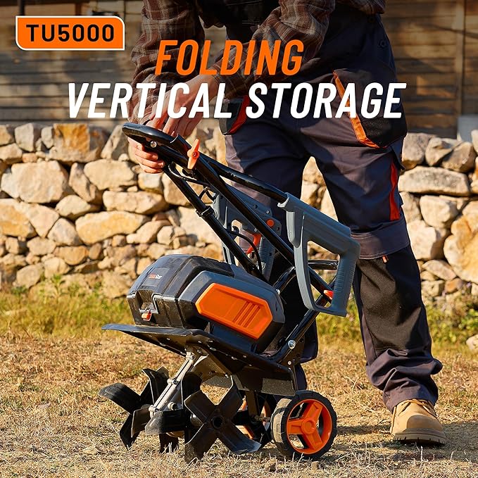 Cordless Electric Tiller Garden Cultivator TaskStar 40V Power Tiller Total 5000mAhx2 Battery Powered Rototiller 14" Width 9"Depth Tiller for Gardening,Dynamical Brushless Motor Enable Smooth Workflow
