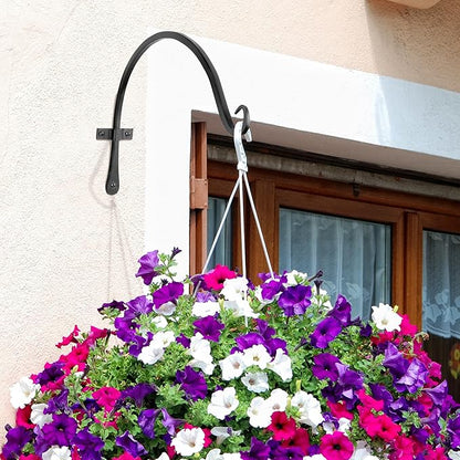 Worth Garden 6-Pack 14" Plant Hanger Bracket - Hand-Forged Wrought Iron Powder-Coated Heavy Duty Wall Hooks - Black Curved Plant Hanging Hooks for Bird Feeders, Flower Baskets, Indoor & Outdoor Use